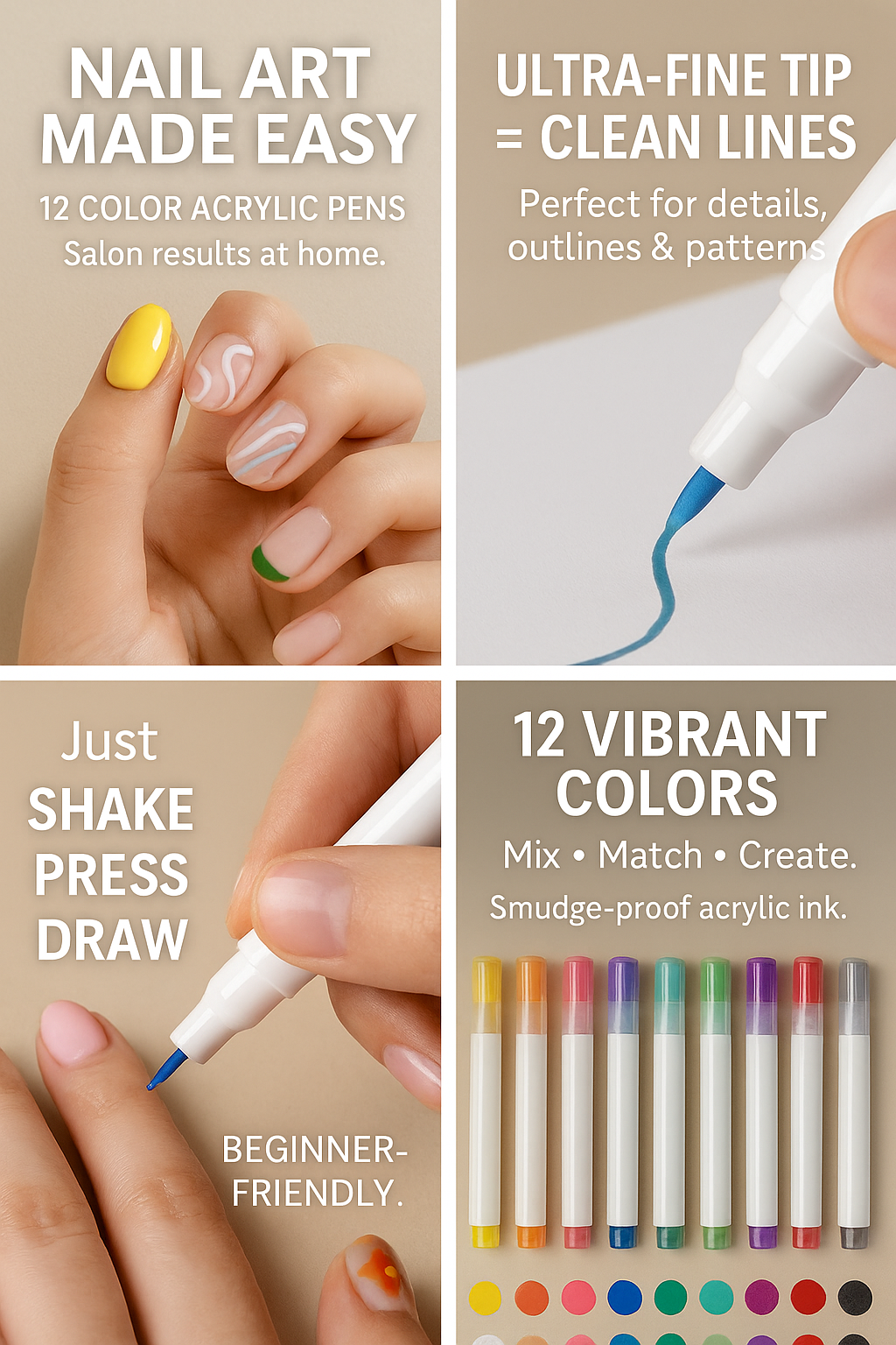 12-Color Nail Art Graffiti Pen Set