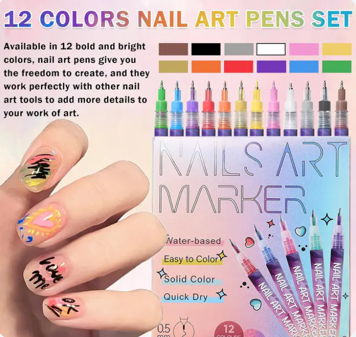 12-Color Nail Art Graffiti Pen Set